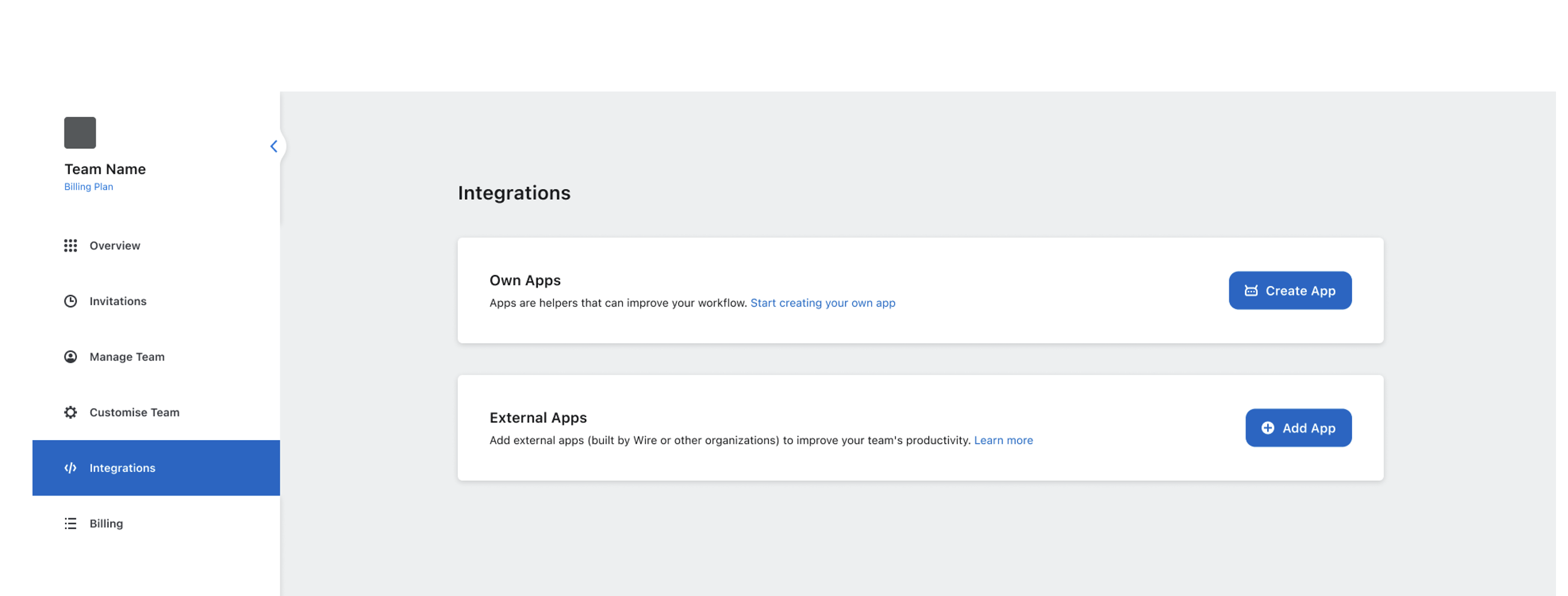 empty integrations tab